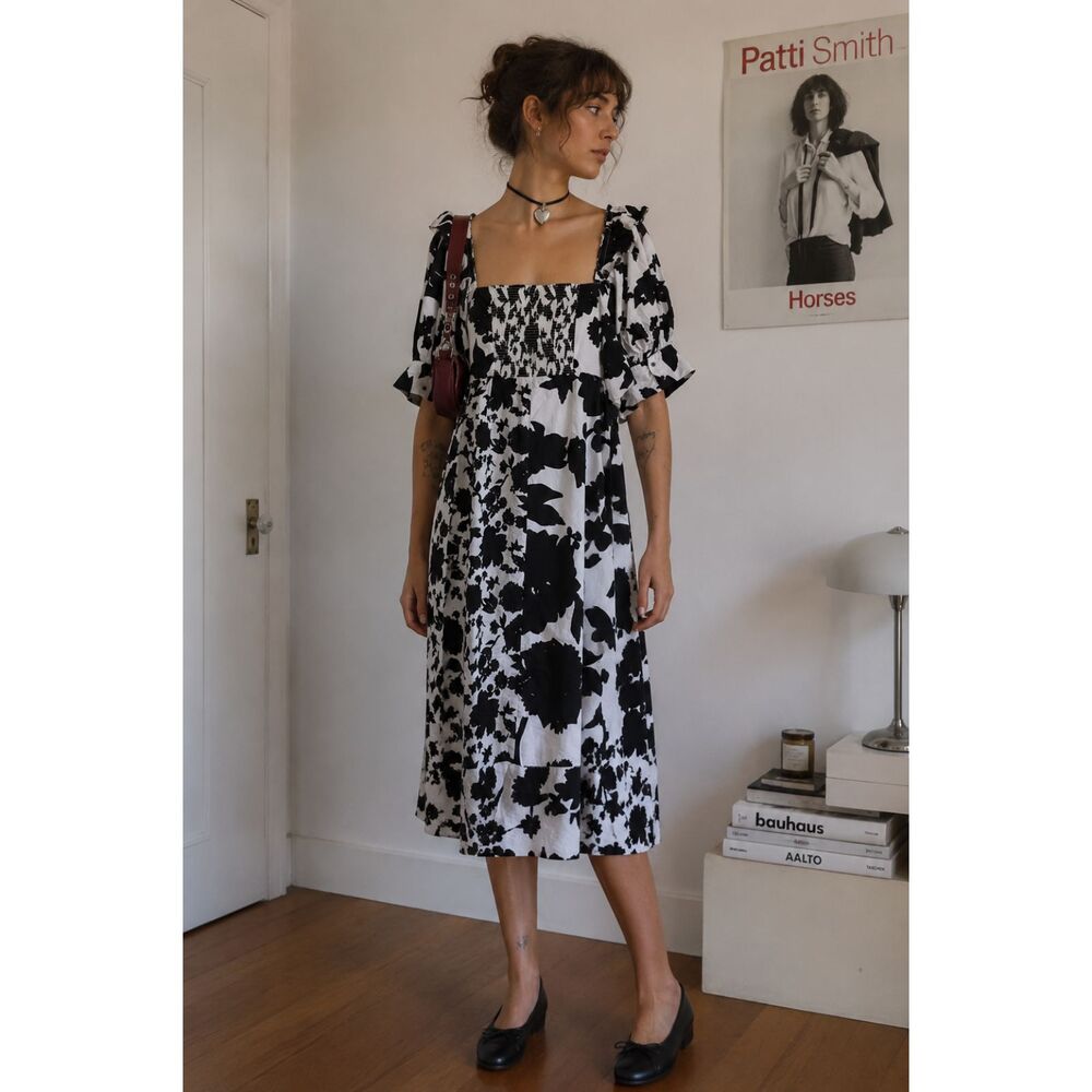 Christopher John Rogers x Target Black White Floral Midi Dress Women's Size 30W